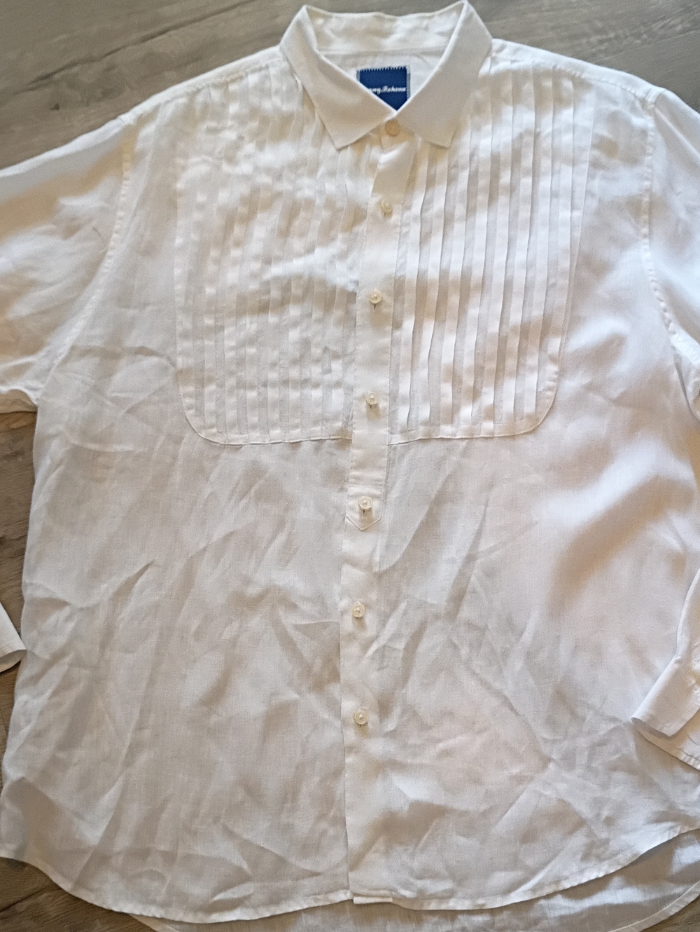 Tommy Bahama- 100% Linen White Pleated-Front Tux Style Shirt Beach Wedding Sz XL